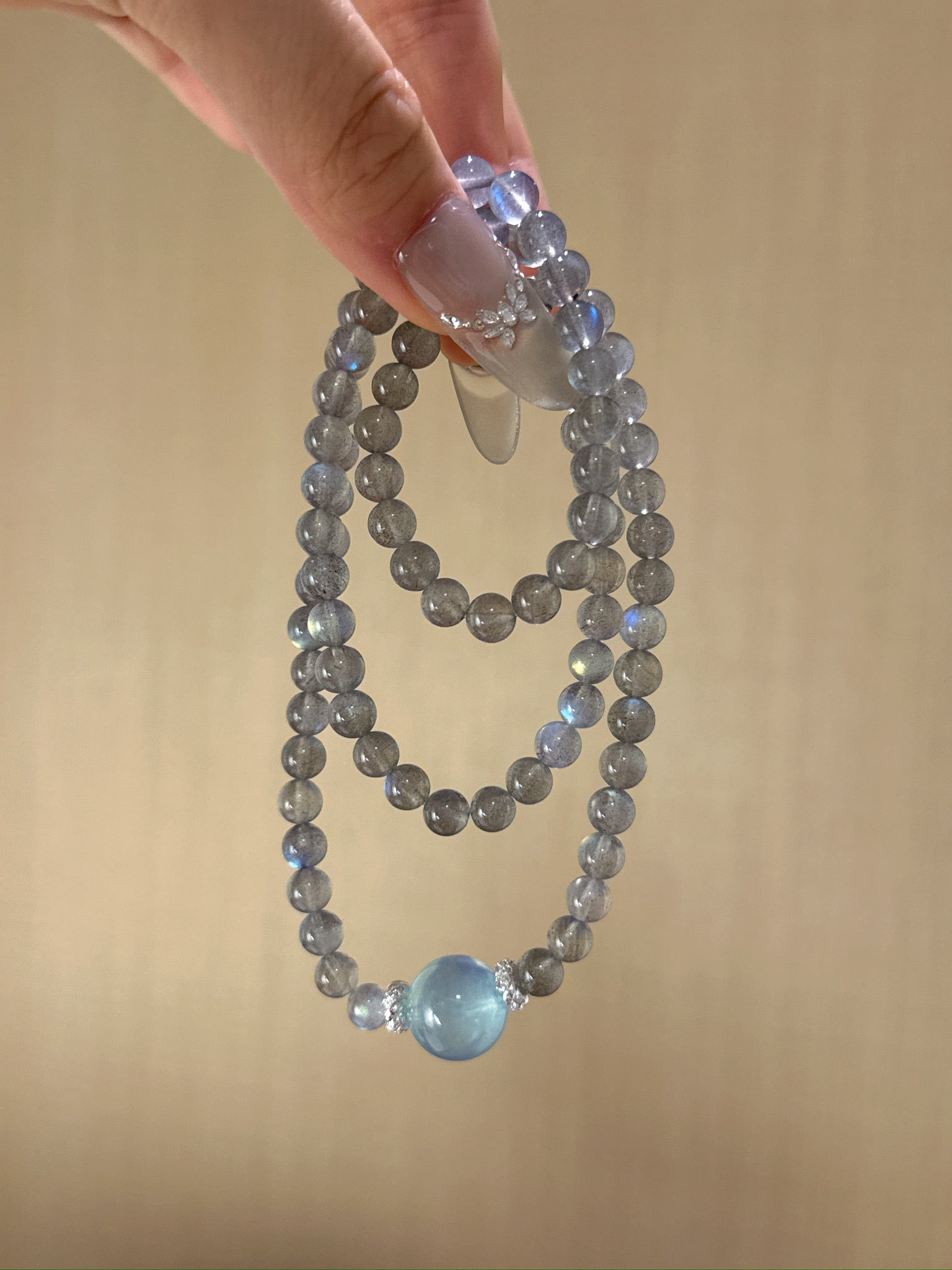 ▫️▪️ Grey moonlight aquamarine bracelet